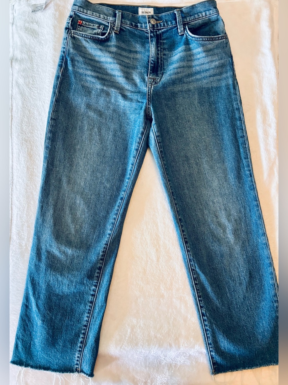 Hudson Noa Addison Mid Rise Straight Crop Jeans Size 28 Raw Hem Premium Denim